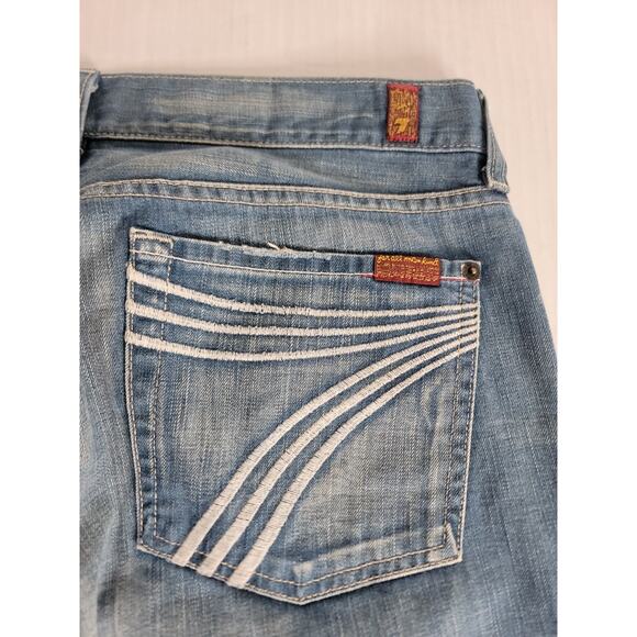 7 Seven For All Mankind Dojo Flare Jeans 32 X 30 White Embroidery Y2K 90s USA - Picture 14 of 15